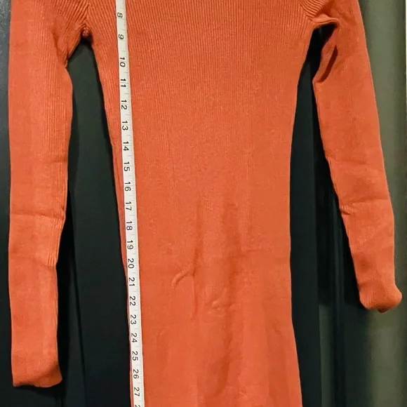Orange Ribbed Knit Dress - Picture 6 of 9